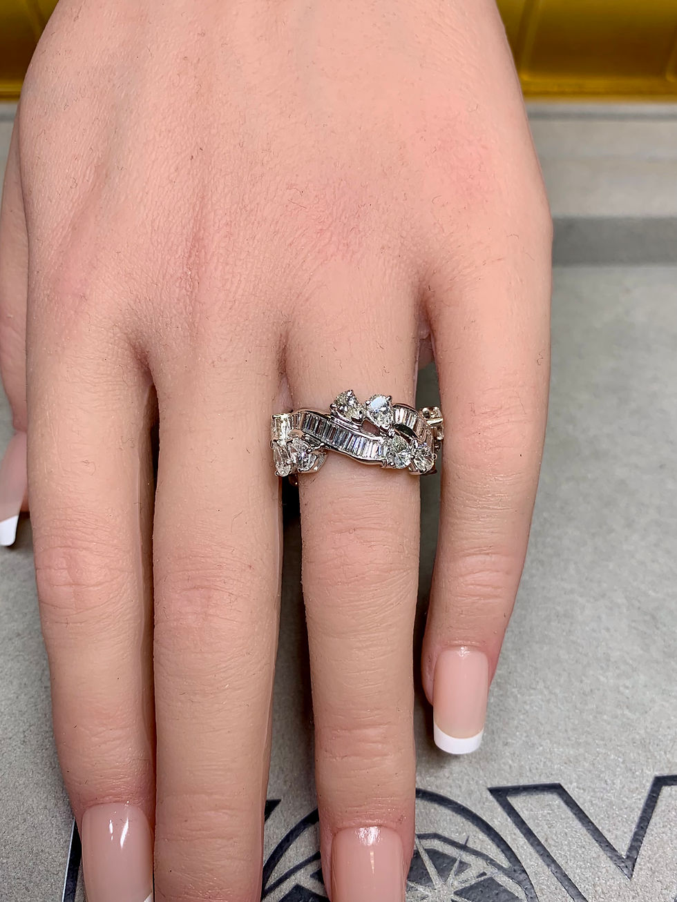 Thumbnail: Vintage 1960’s Platinum Baguette & Pear Diamond Wide Eternity Band  7ctw