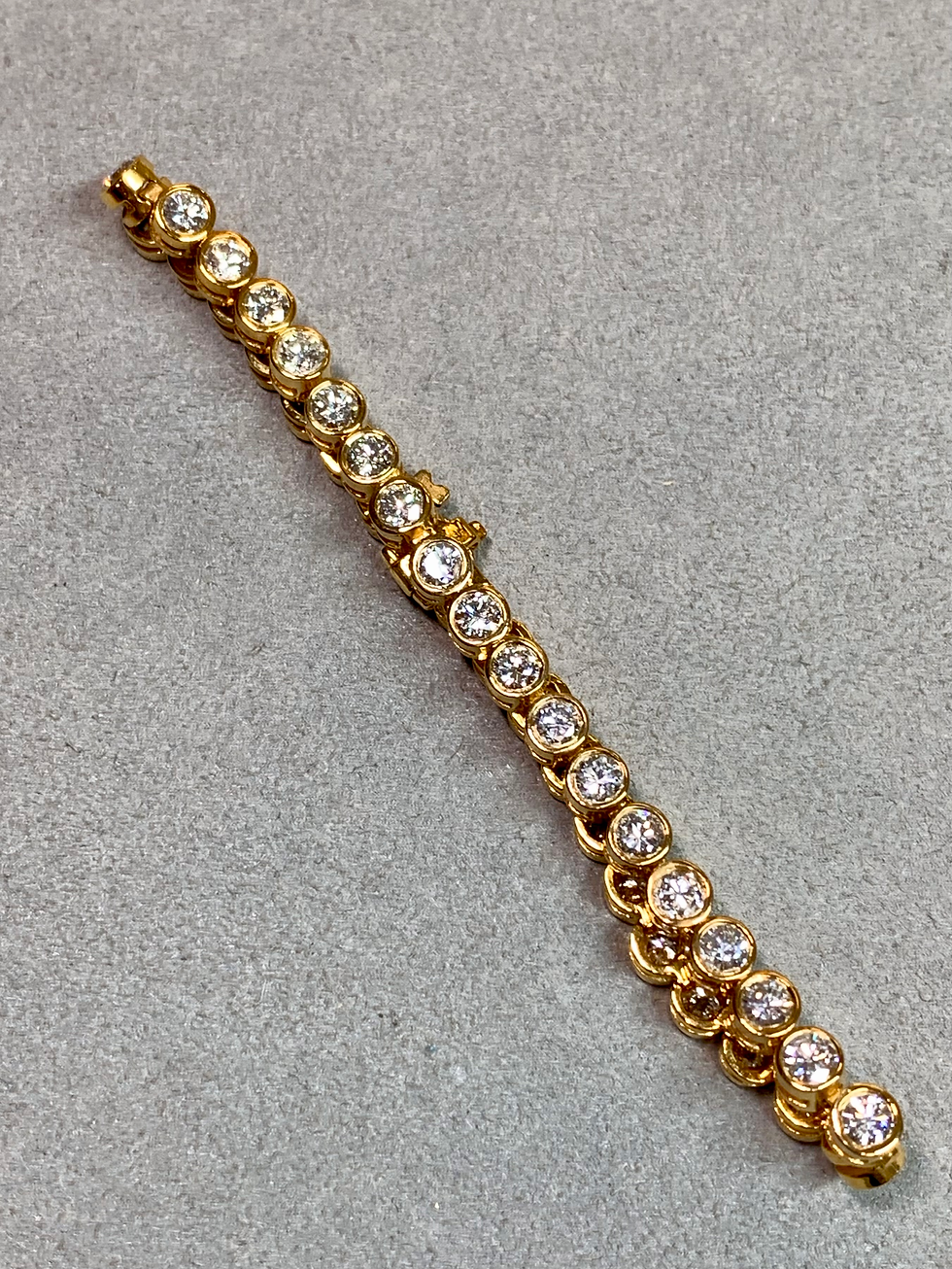 Thumbnail: Estate 14K Yellow Gold Bezel Set Round Diamond tennis Line Bracelet 5.70ctw 7”