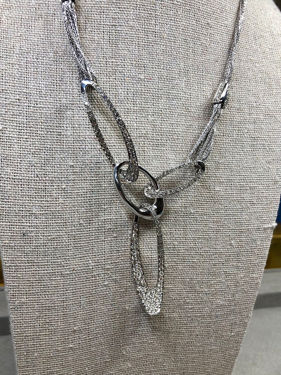 Thumbnail: Estate 18K White Gold Pavé Diamond Triple Oval Contemporary Drop Necklace 4.35ct