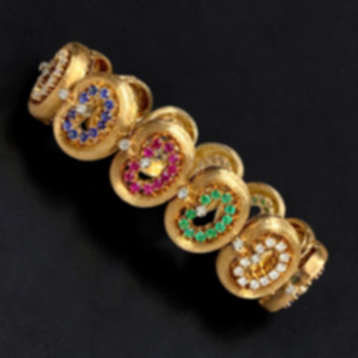 Vintage 1950's 18k Diamond Ruby Saphire & Emerald Oval Link Italian Bracelet 7”