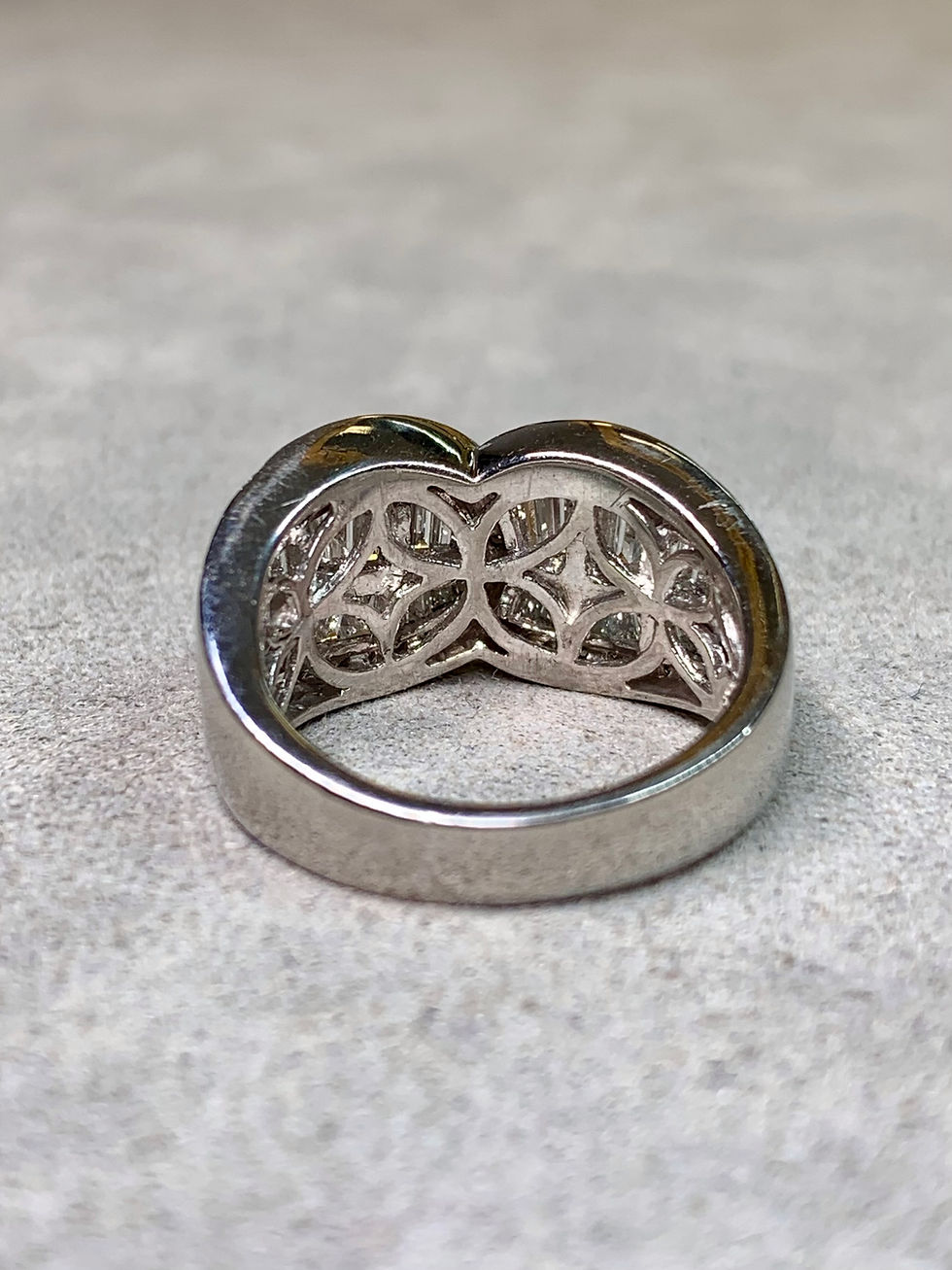 Thumbnail: Estate Platinum Tapered Baguette Round Diamond Interlocking Cocktail Ring G Vs
