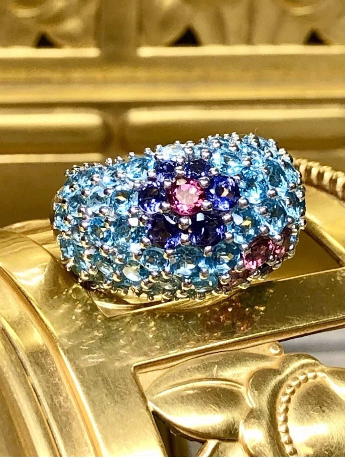 PASQUALE BRUNI 18K Topaz Iolite Tourmaline Pave Bombe Cocktail Dome Ring Sz 7.5