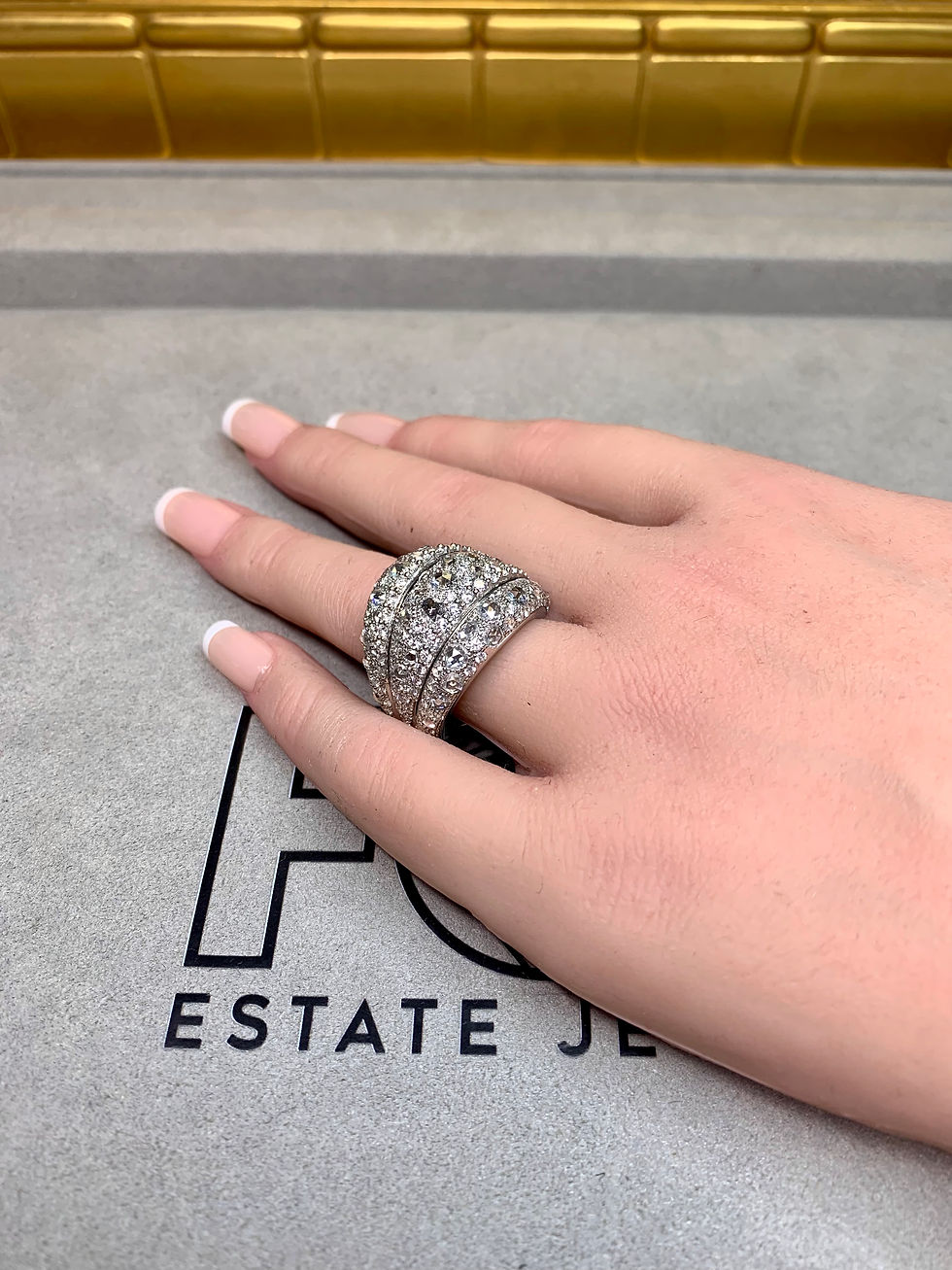 Thumbnail: Estate 18K Verdi Gioielli Pavé Rose & Round Cut Diamond Dome Large Cocktail Ring