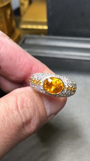 Thumbnail: Estate VALENTE 18K Diamond Yellow Sapphire Cocktail Ring 6.82cttw Sz 7.5