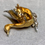 Thumbnail: Vintage 18K Yellow & White Gold Diamond Emerald Textured Swan Brooch
