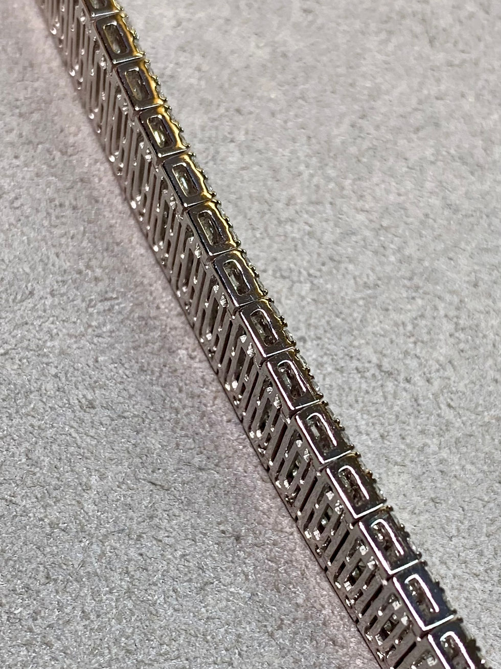 Thumbnail: Estate 18K Carré Square Baguette Round Diamond Wide Line Bracelet 14.42ctw 7”