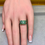 Thumbnail: Vintage Platinum Carré Square Baguette Diamond Emerald 3 Row Ring 2.65ctw Sz 6