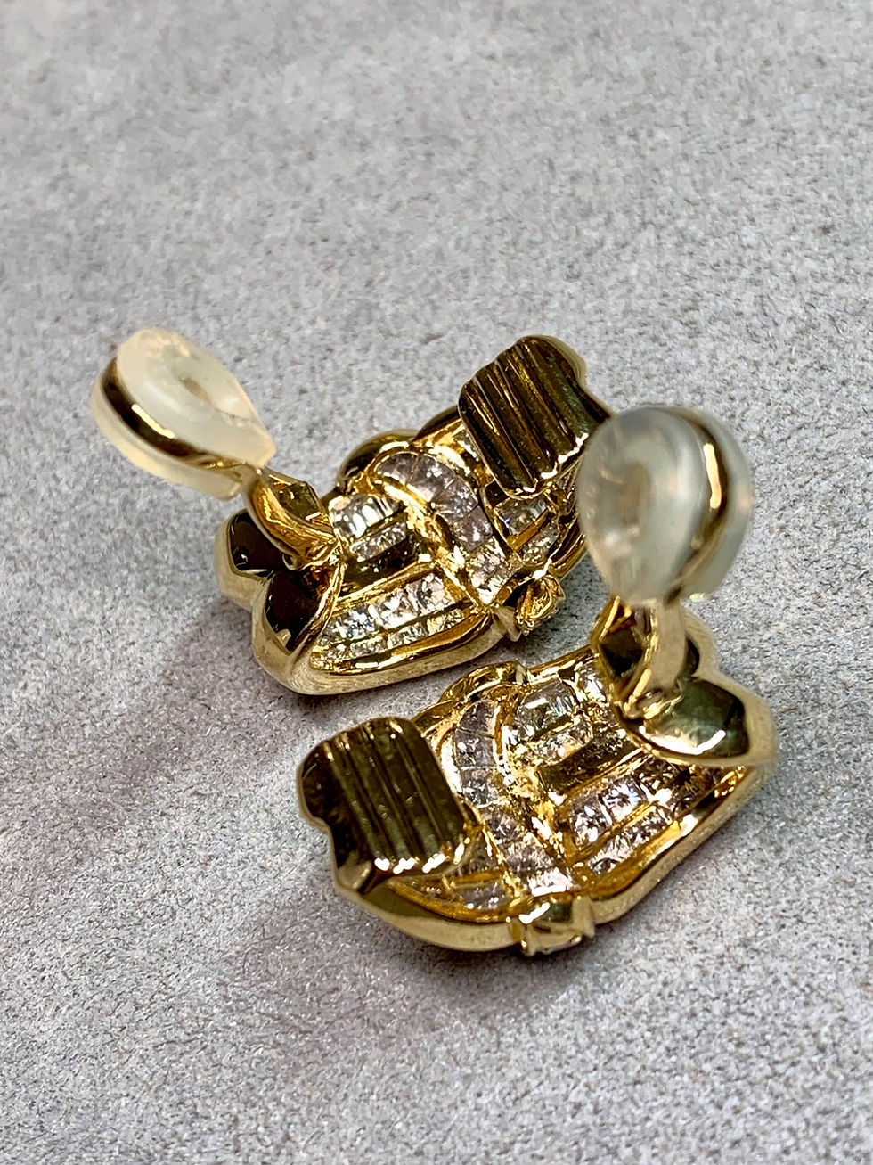 Thumbnail: Estate 18K Carré Cut & Round Diamond Huggie Earrings 6.70ctw 