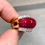 Thumbnail: Estate Invisible Set Vivid Red Ruby Diamond 18K Bombé Cocktail Ring NUMBERED
