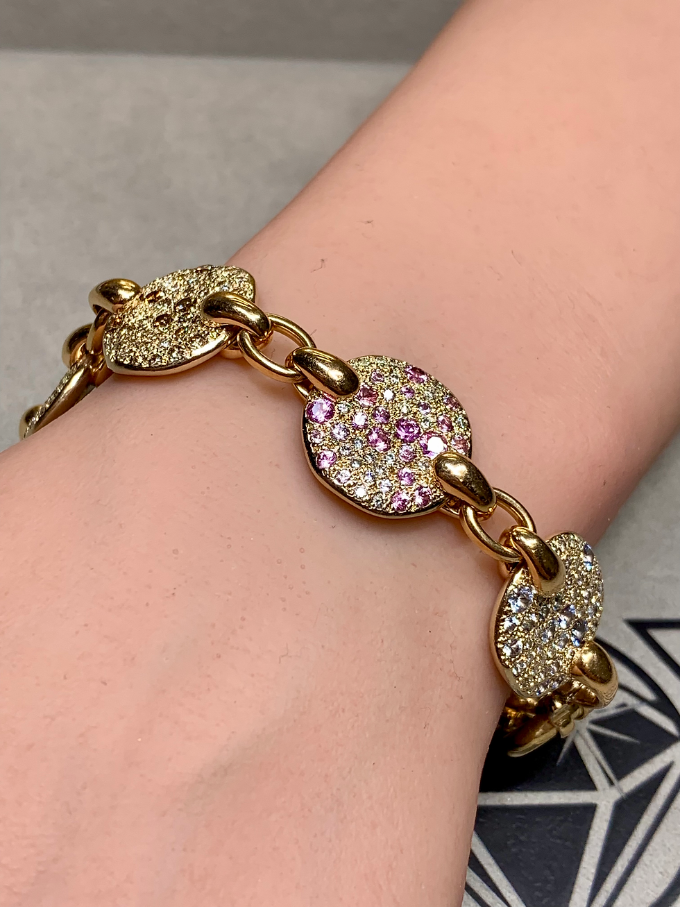 Thumbnail: Pomellato Sabbia 18K Rose Gold Multicolored Sapphire Diamond Bracelet 8”
