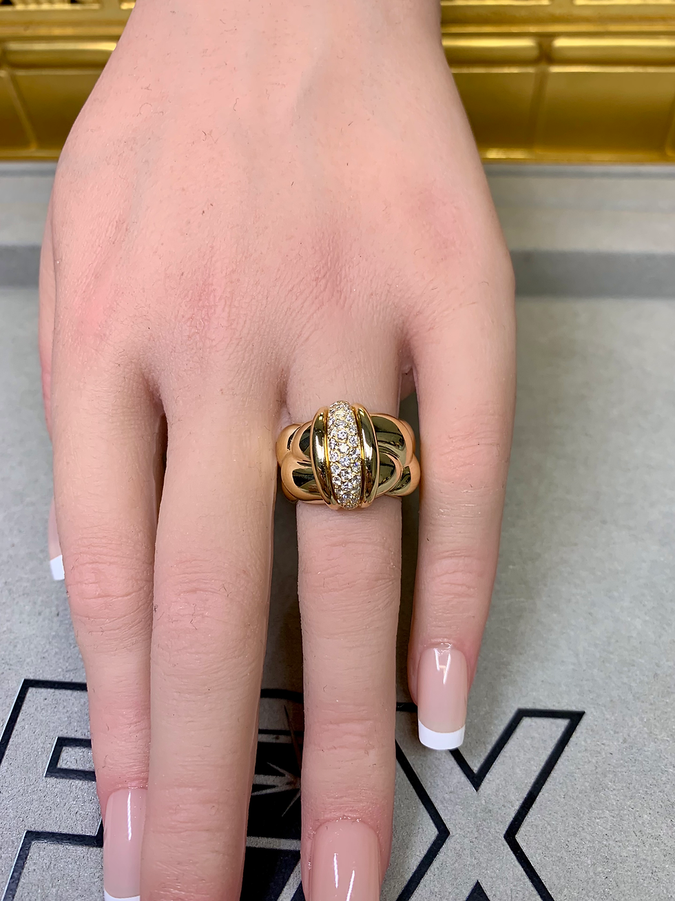 Thumbnail: Original O.J. Perrin French 18K Gold Diamond Pave Wide Rope Ring Signed 