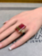 Thumbnail: Estate 18K Large Rectangular Watermelon Tourmaline Diamond Cocktail Ring 46.45ct