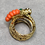 Thumbnail: Vintage 18K Coral Emerald Diamond Serpent Snake Wide Textured Cocktail Ring  