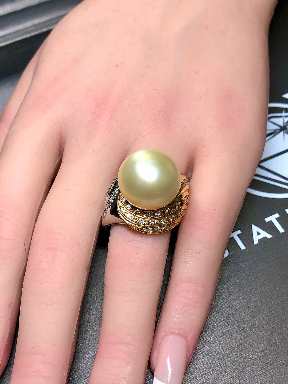Thumbnail: Estate 18K Two Tone Diamond Gold South Sea Pearl Cocktail Ring 16.30mm  Sz 7
