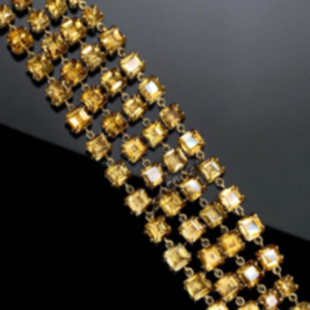 Vintage 18K Yellow Gold Wide Multirow Square Citrine Wrap Bracelet 7” 45ctw 