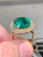 Thumbnail: Estate 18K GIA 9.94ct Cushion Zambian Emerald & Diamond Large Cocktail Ring