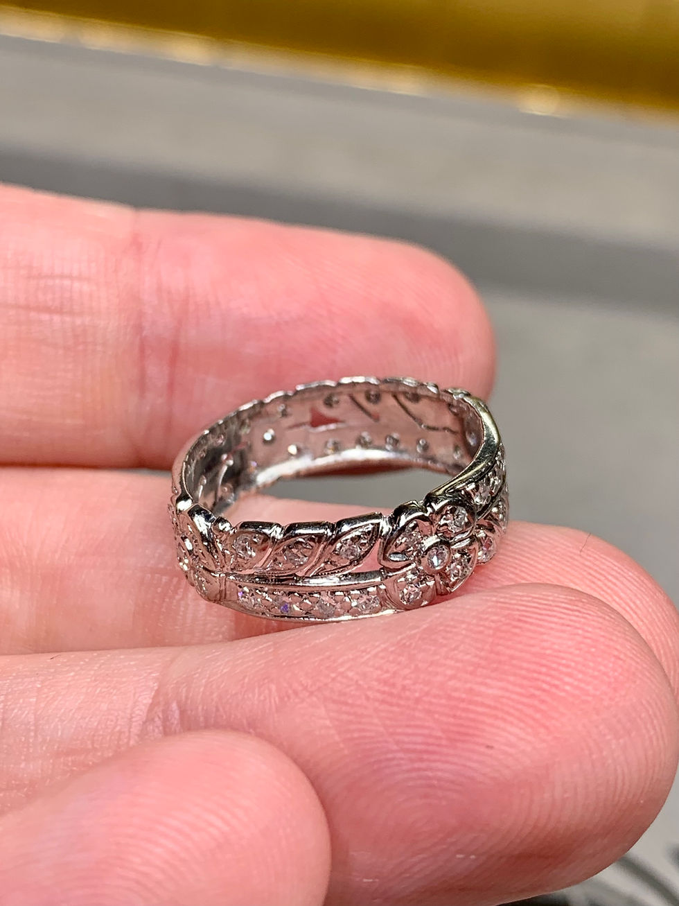 Thumbnail: Antique Art Deco Platium Diamond Wide Floral Band Ring 6.50mm Sz 7.25