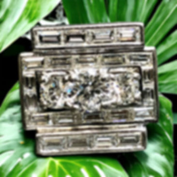 Vintage 1950’s Platinum Baguette Round Diamond Flat Angular Cocktail Ring