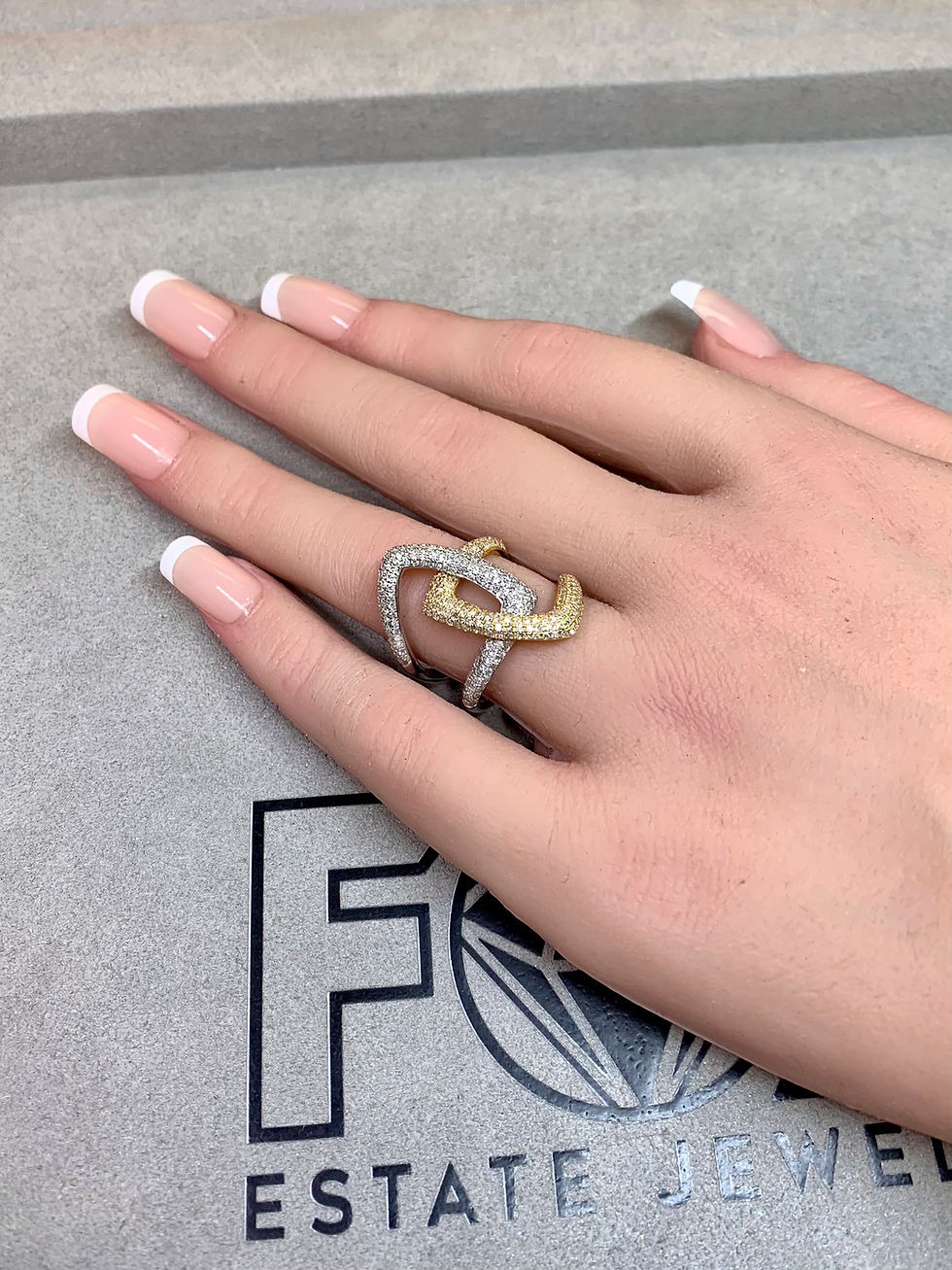 Thumbnail: Effy 14K Two Tone Large Interlocking Diamond Ring Sz 6.75