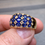 Thumbnail: Estate 18K Oval Sapphire Square Baguette Diamond Wide Some Cocktail Ring 9ctw