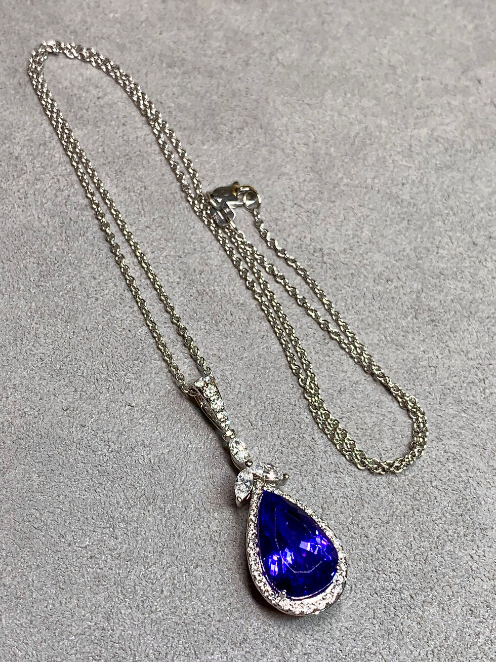 Thumbnail: Estate 18K White Gold Pear Shape Tanzanite Marquise Diamond Pendant Necklace