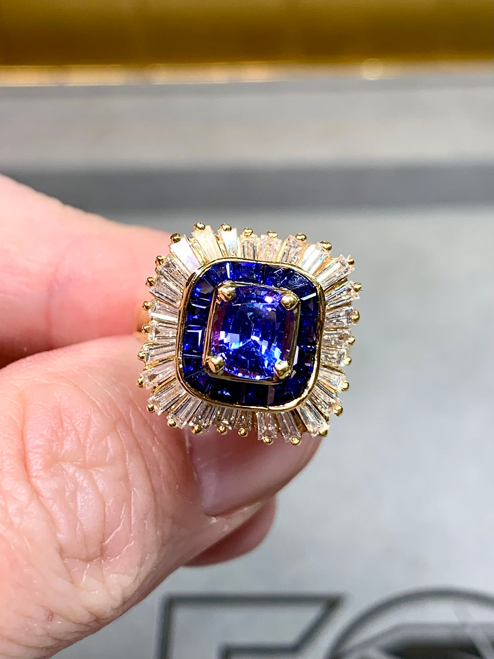 Thumbnail: Estate 18K Diamond Tanzanite Sapphire Ballerina Cocktail Ring 5.10ctw F Vs14200