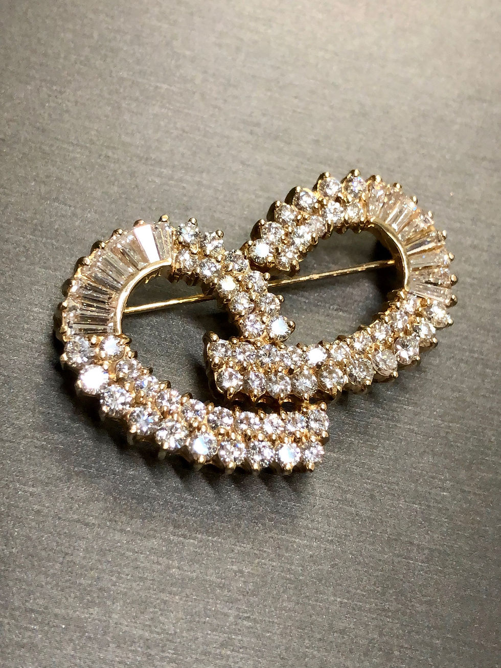Thumbnail: Estate 14K Swirl Heart Baguette Round Diamond Brooch Pin 6.40ctw G Vs1