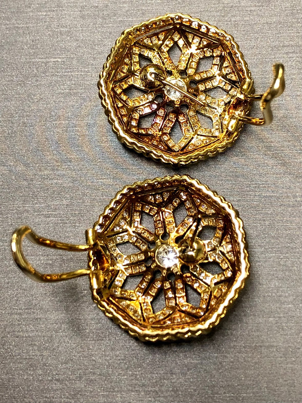 Thumbnail: Vintage 18K Diamond Octagonal Floral Huggie Earrings Omega Back 3.30ctw NUMBERED