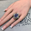 Thumbnail: Vintage Platinum Cushion Sapphire Baguette Diamond Cocktail Ring GIA No Heat