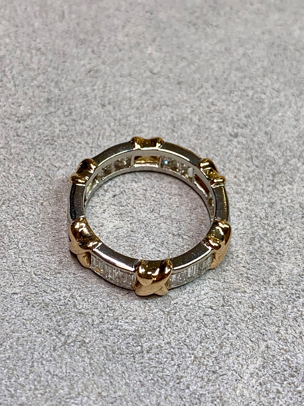 Thumbnail: Estate Platinum & 18K Yellow Gold X Baguette Diamond Eternity Band 5.50mm Sz 5.5