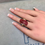 Thumbnail: Estate 18K Vivid Ruby Baguette Diamond Freeform Elongated Cocktail Ring 5.37ctw