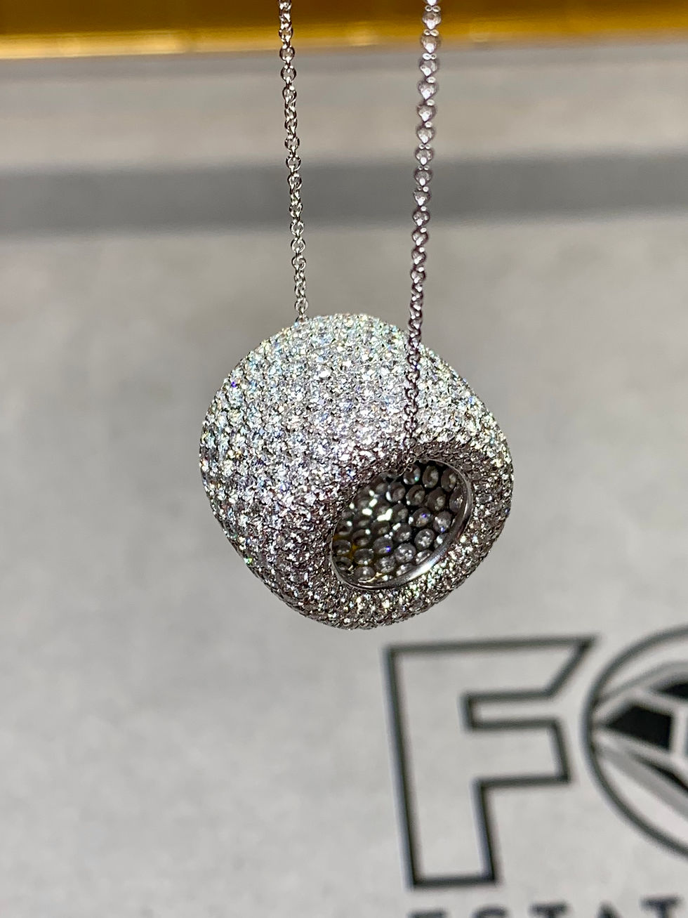 Thumbnail: Contemporary 18K White Gold Pavé Diamond Barrel Pendant Necklace 7.80ctw F VS1+