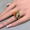 Thumbnail: Vintage 18K Coral Emerald Diamond Serpent Snake Wide Textured Cocktail Ring  