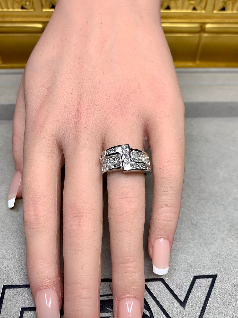 Thumbnail: Contemporary 18K Geometric Invisible Set Princess Cut Diamond Cocktail Ring 