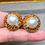 Thumbnail: Vintage 18K Orange Citrine & Baguette Diamond Large Mabe Pearl Huggie Earrings