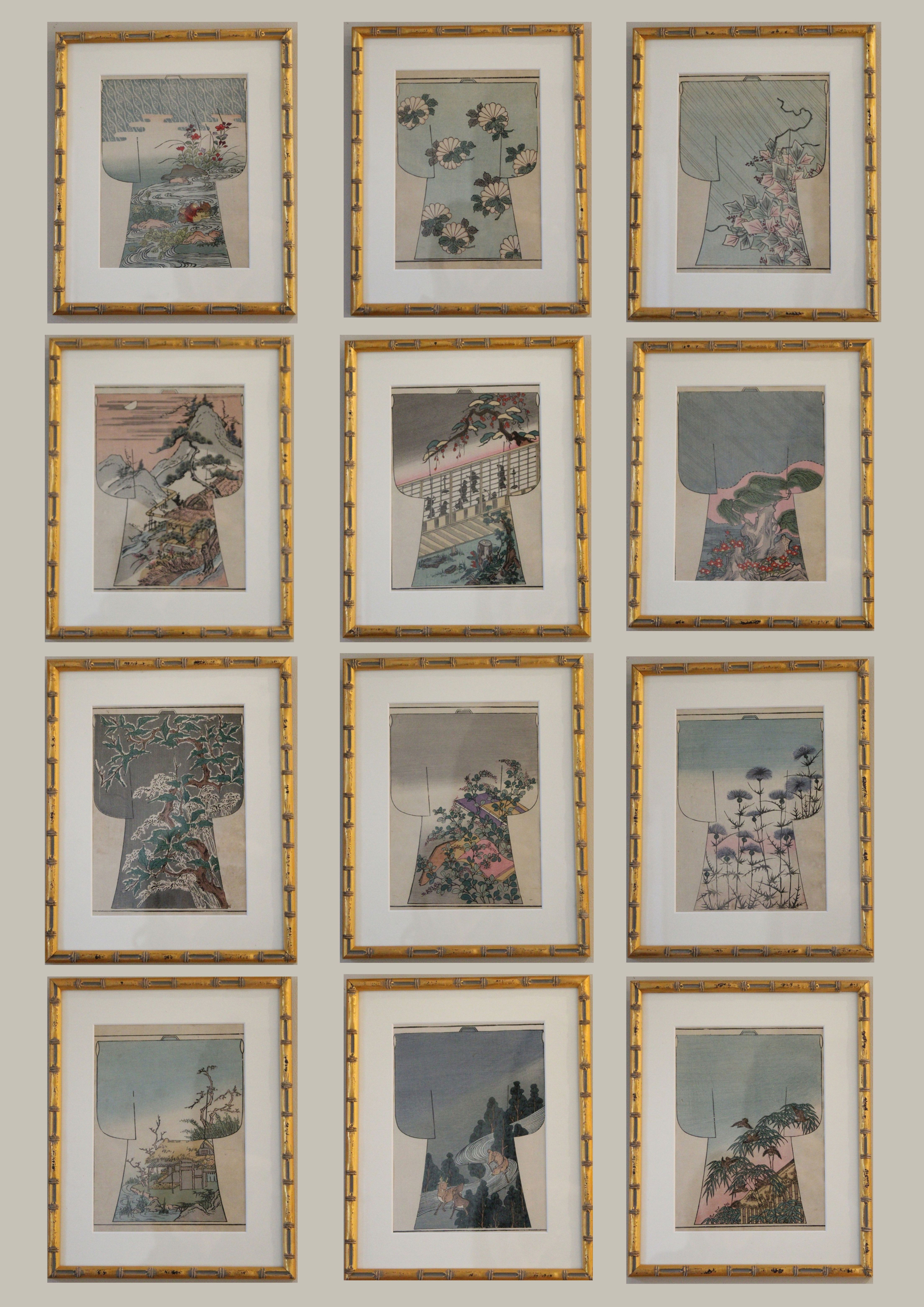 Nine 19th Century 19th Century Prints of Kimono Designs
