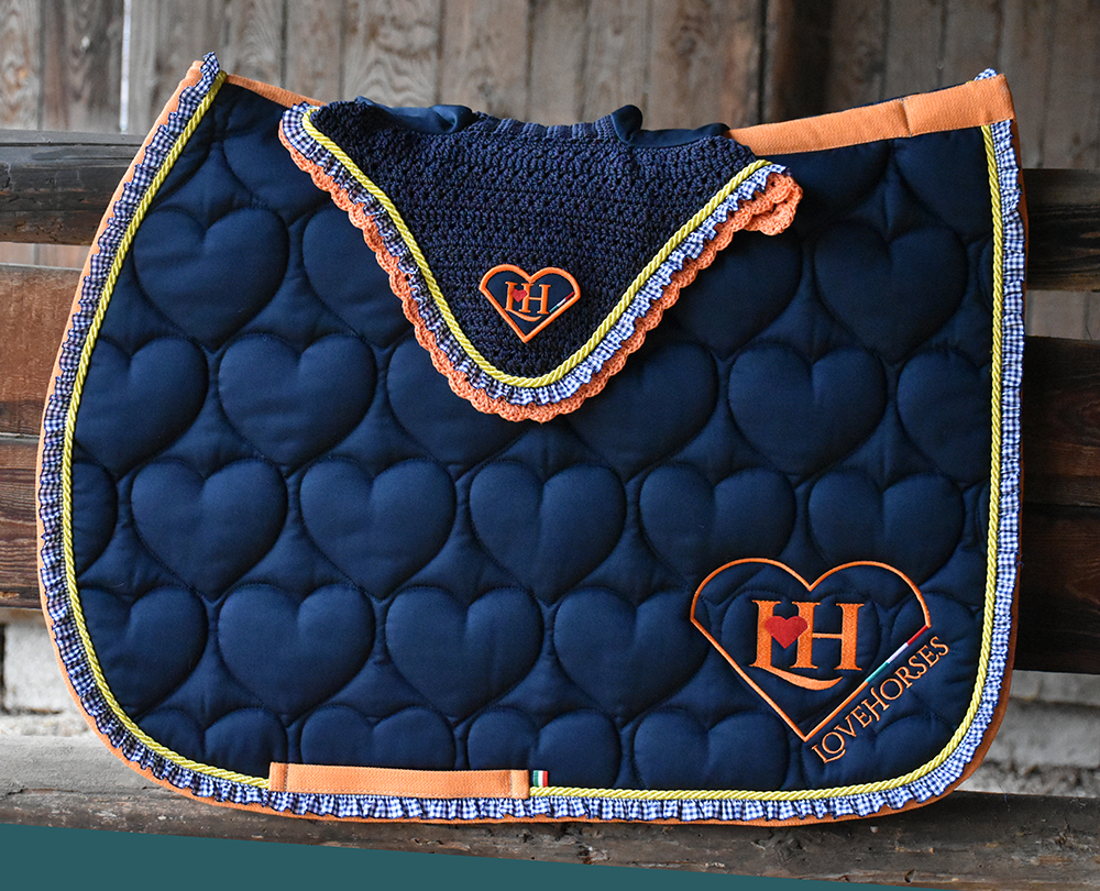 Sottosella LoveHorses trapuntato a cuori colore blu