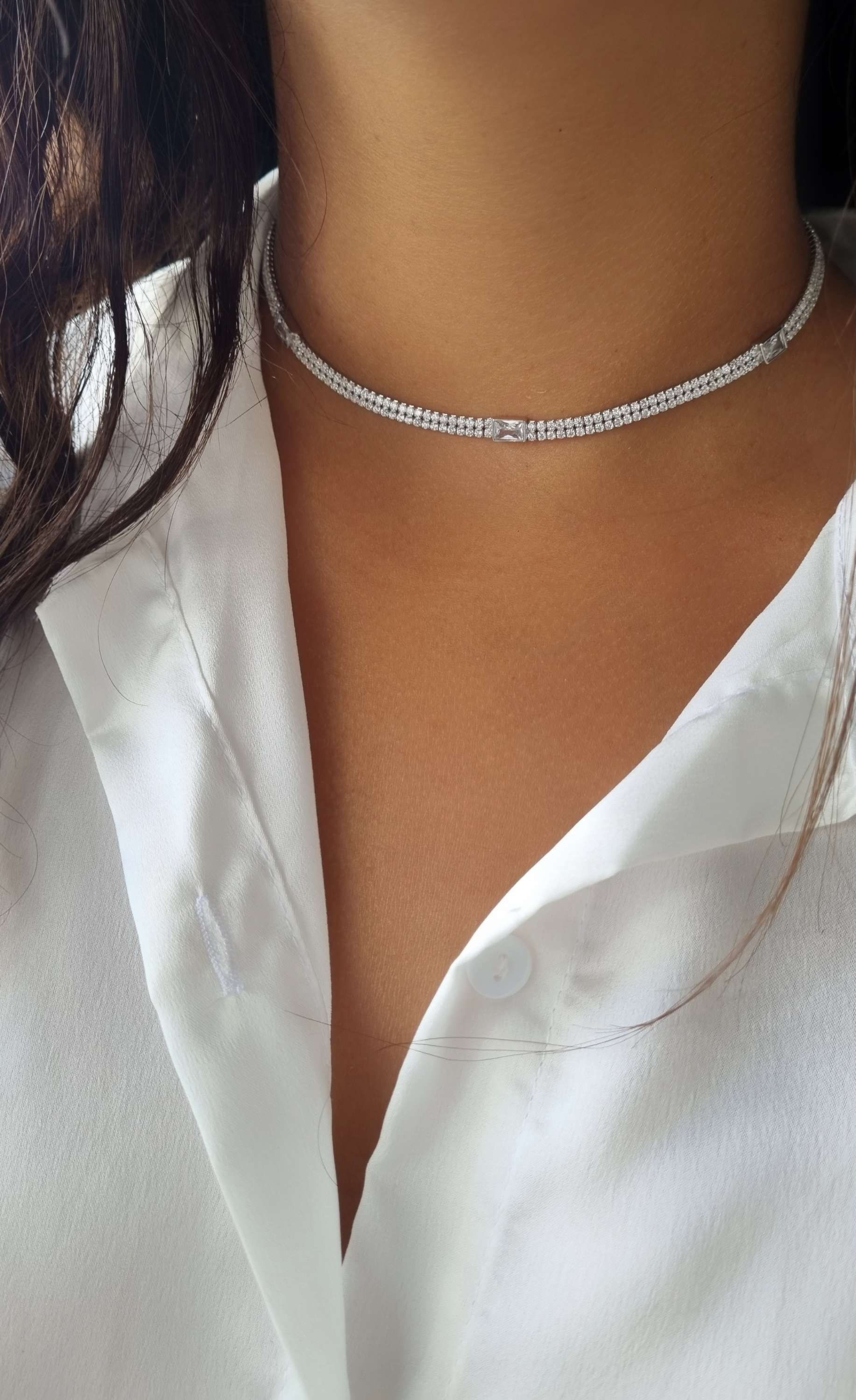 שרשרת טניס כפולה שילוב מלבני