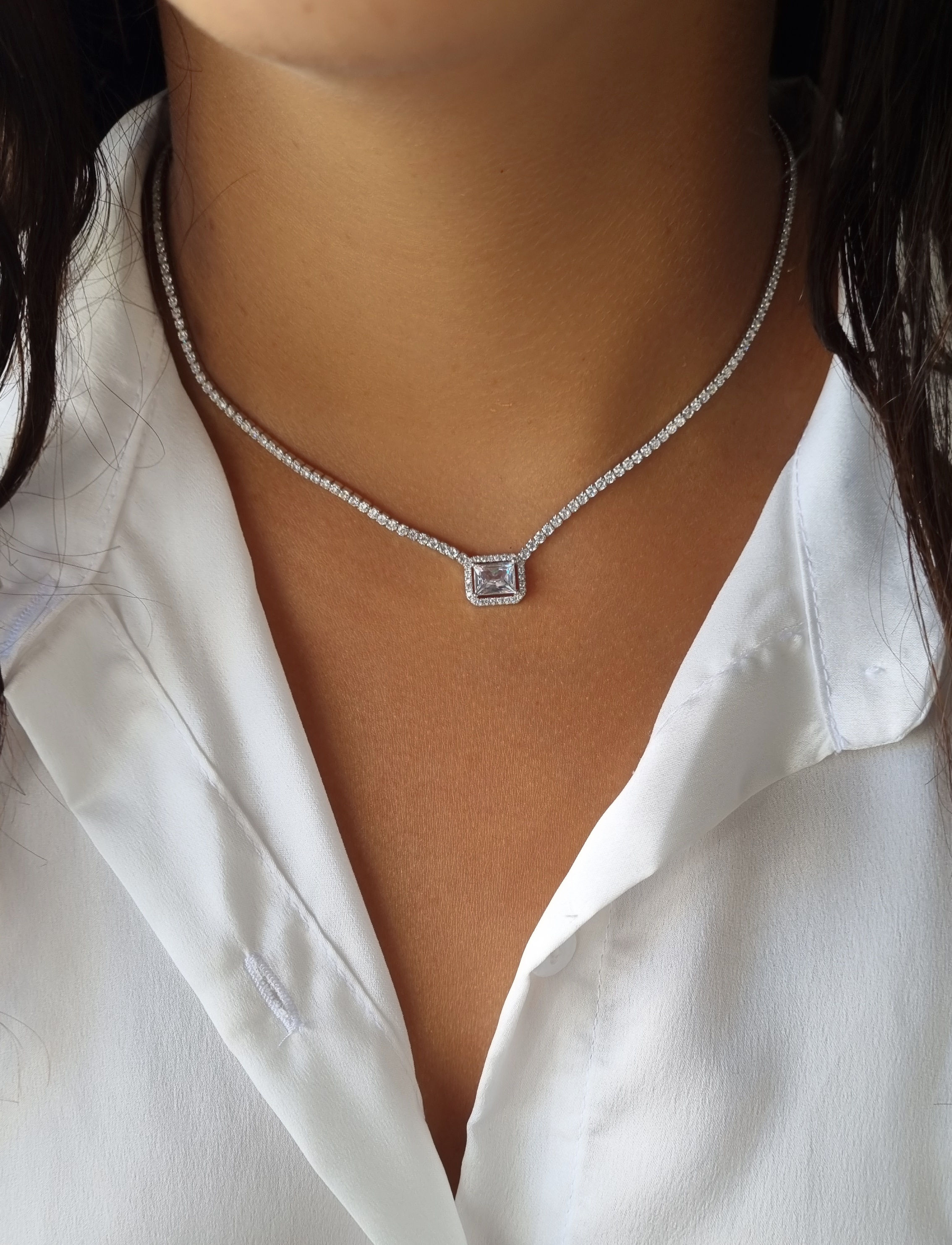 שרשרת טניס שילוב זרקון מלבני 