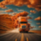 An Orange Truck Driving Through Orange Clouds