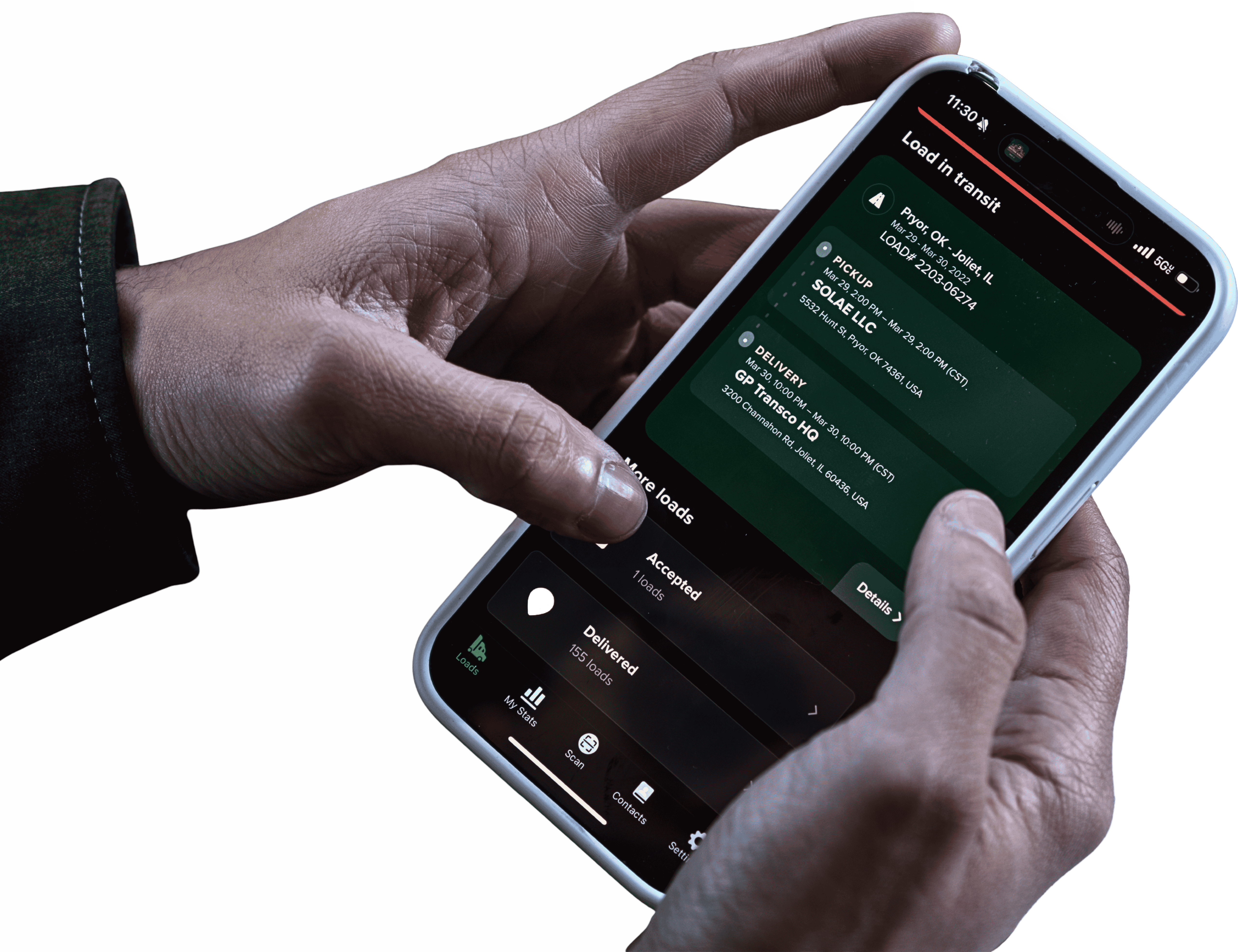 GP Transco OpenRoad TMS load tracking on phone