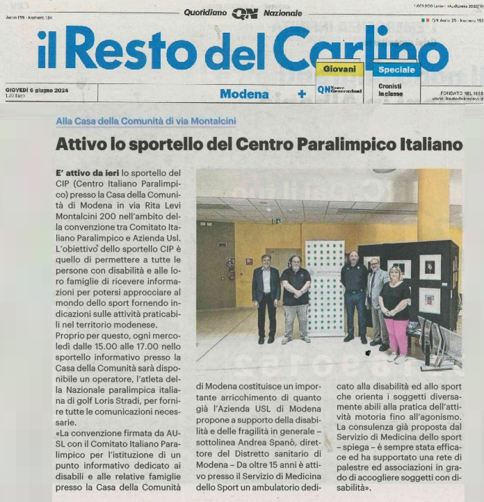 Attivo lo sportello del centro paralimpico