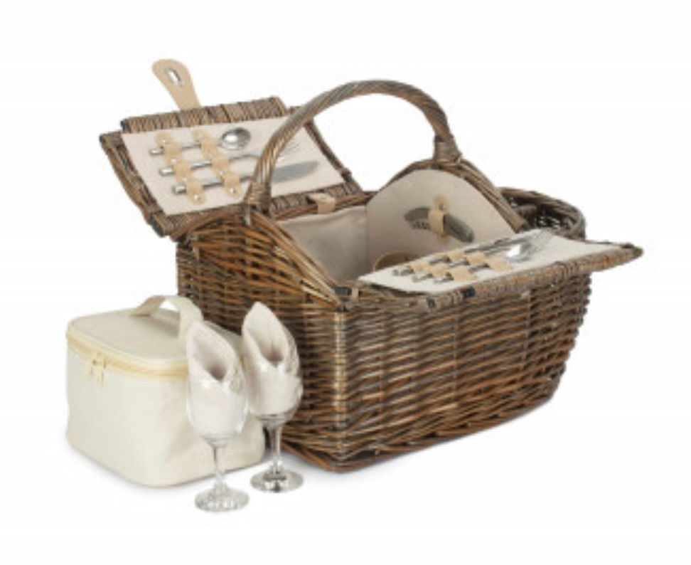 Thumbnail: picnic basket with plates and cutlery and glasses