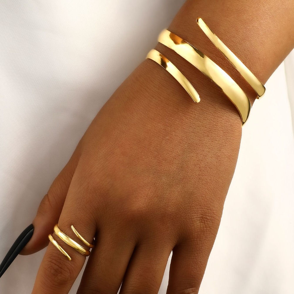 Gold Geometric Bracelet & Ring Set