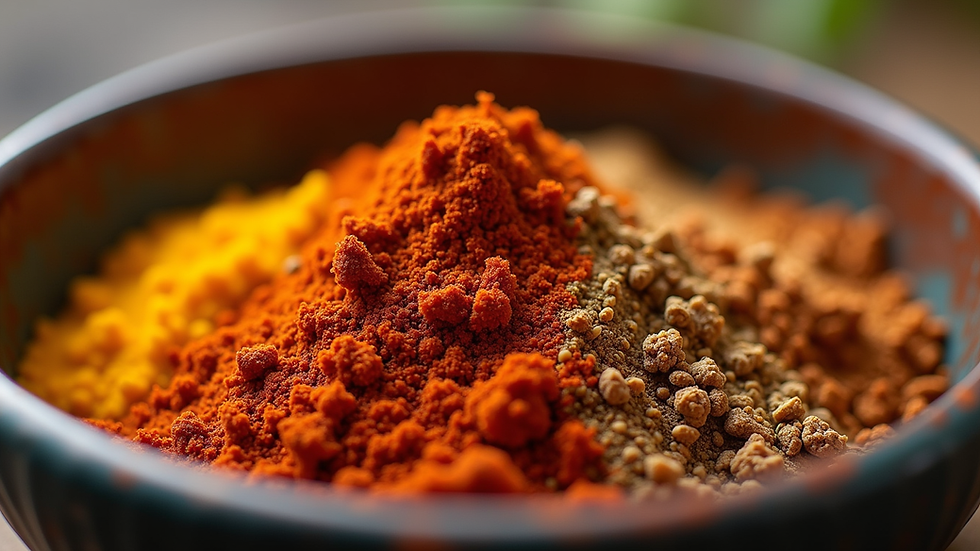Close-up view of colorful Hispanic spice mix in a bowl