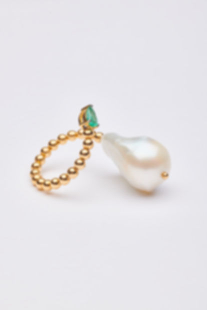 Anel aberto pérola barroca e esmeralda