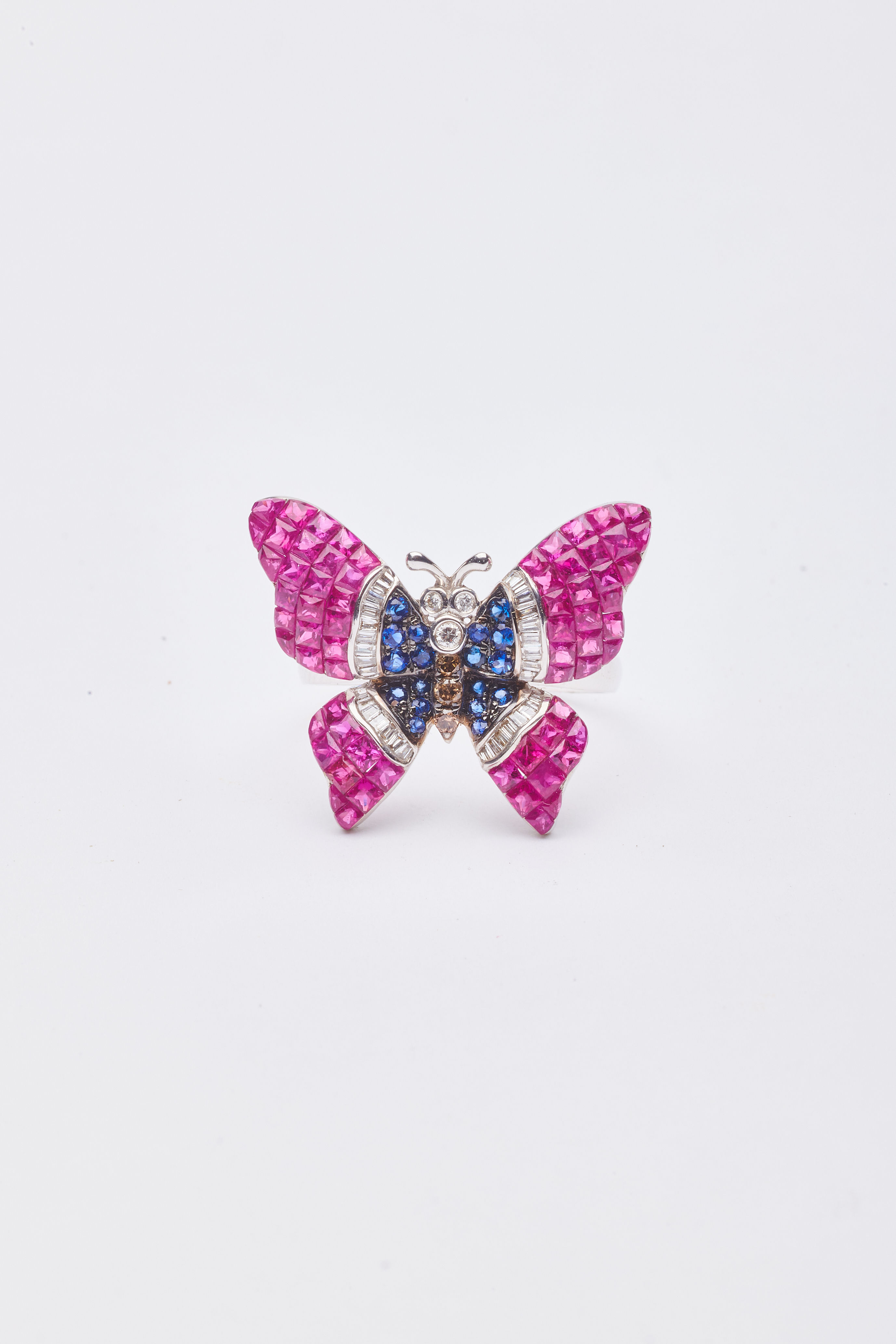 Anel borboletas pedras coloridas