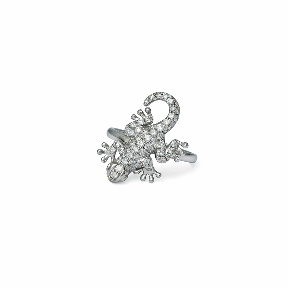 White Gold Ring in Lizard shape with Diamonds