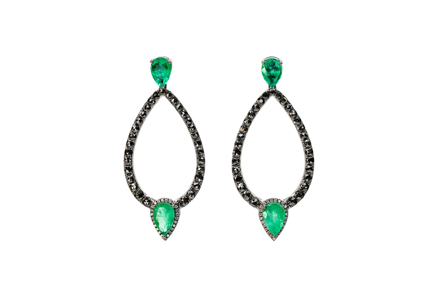 Black Diamond and Emerald Earring