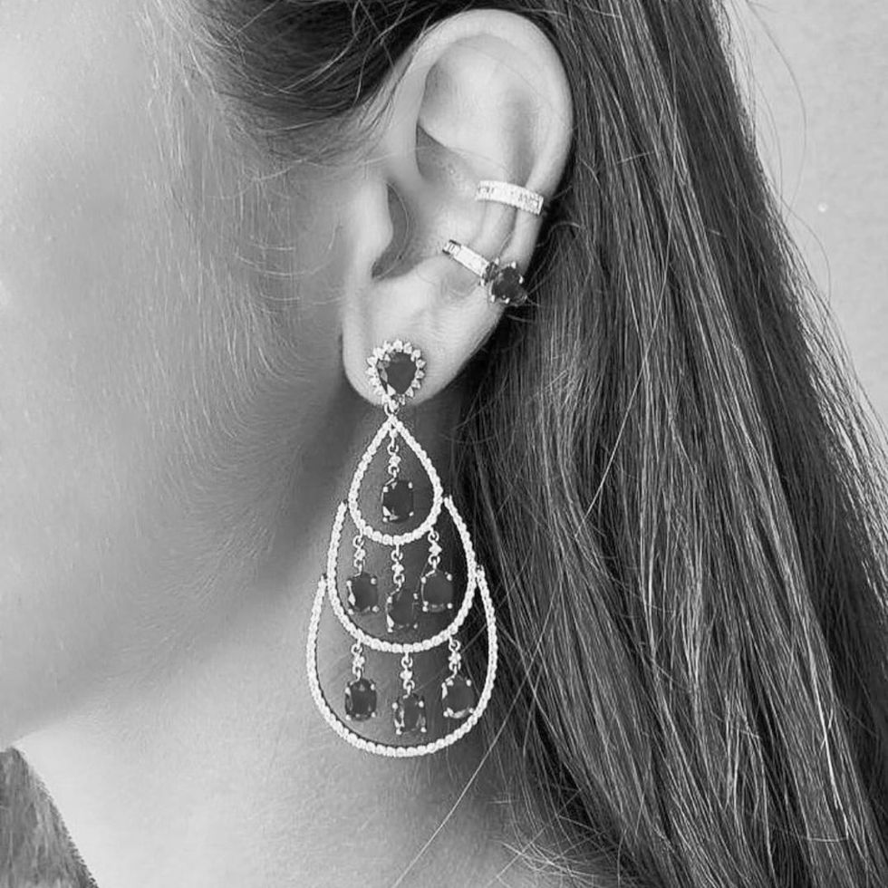 Ruby pendant earring